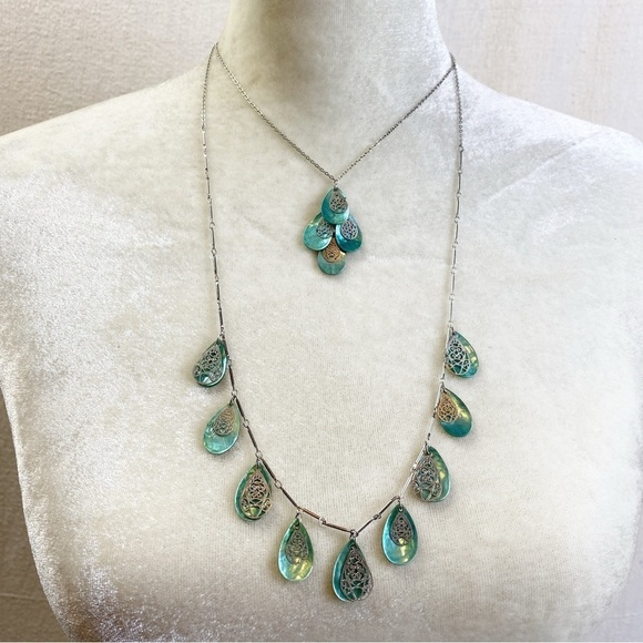 Cookie Lee double strand layered Abalone and filigree necklace - Picture 1 of 5
